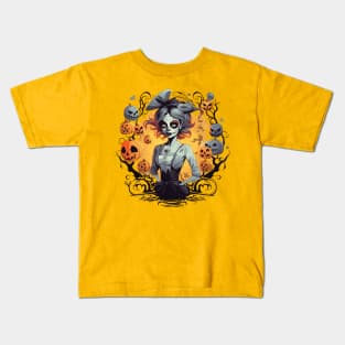 Halloween Skull Girl Design Kids T-Shirt